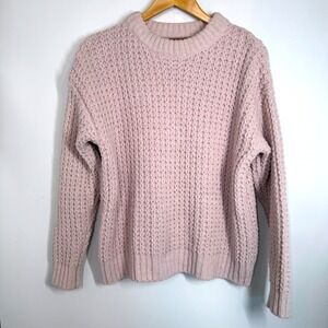 POL Light Pink/Purple Chunky Waffle Knit Chenille Crew Neck Sweater Women's Sz S